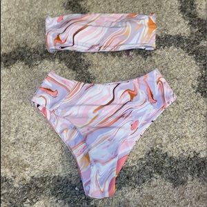 abstract fluid pattern bandeau bikini swimsuit